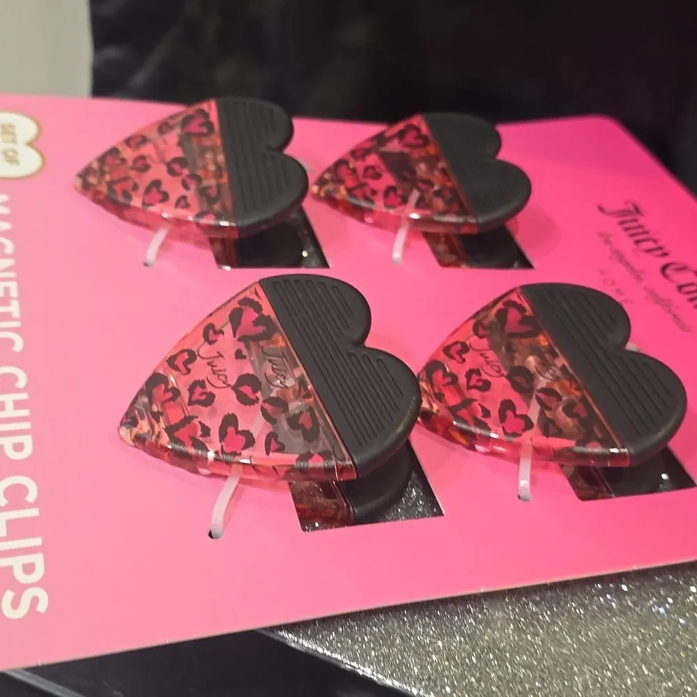 Juicy‎ Couture Home Pink Leopord Heart Logo Magnetic Chip Clips